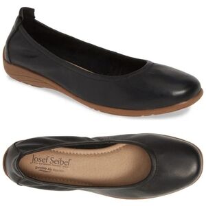 Josef Seibel Fenja 01 Ballet Flats Comfort Shoes Size 38 7 7.5 Black Leather